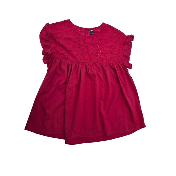 Girls Red Eyelet Flutter Sleeve Top By Shein Size S - Picture 1 of 5